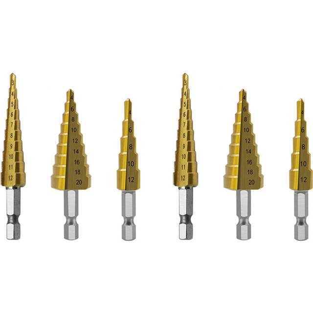 Step Drill Bit 6Pcs Hss Step Drill Bit Set Cone Hole Cutter Taper Metric Nitriding Hex Core Drill Bits Gold
