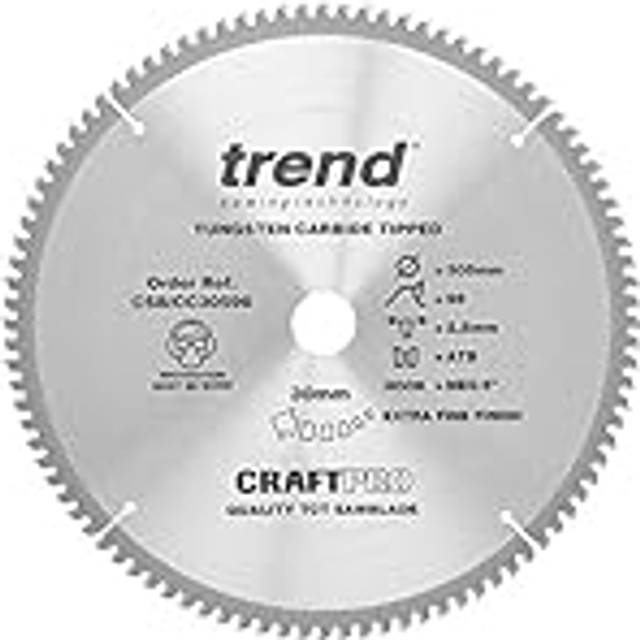 CraftPro TCT Negative Hook Cross-Cutting Mitre Saw Blade, 305mm Diameter, 30mm Bore, 96 Teeth, 2.5mm Kerf, -5 Hook, CSB/CC30596