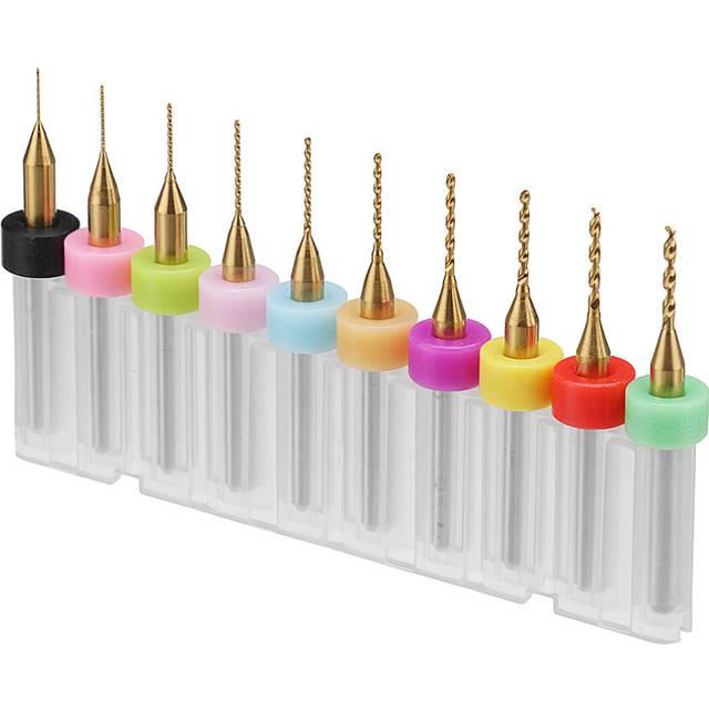 Drillpro 10pcs 0.3-1.2mm Micro Drills Bits Set Titanium Coated PCB Drill Bit