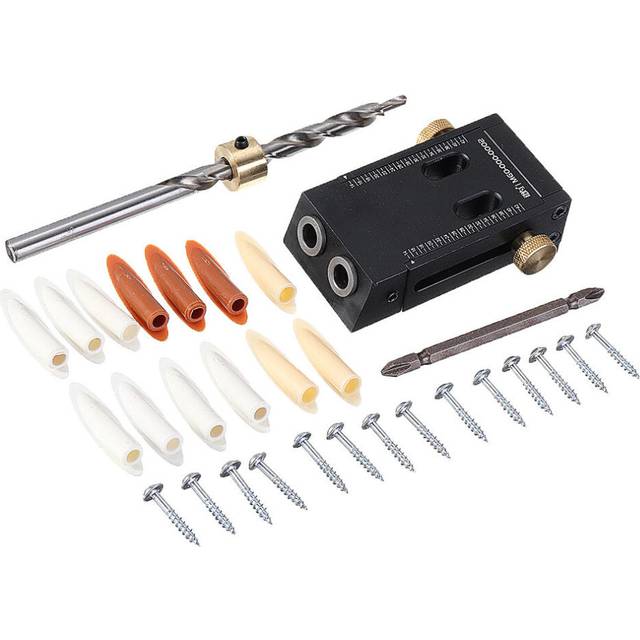Woodworking Aluminum Alloy Pocket Hole Jig 9mm Carpentry Hole Angle Drill Guide with Step Drill Bit Set