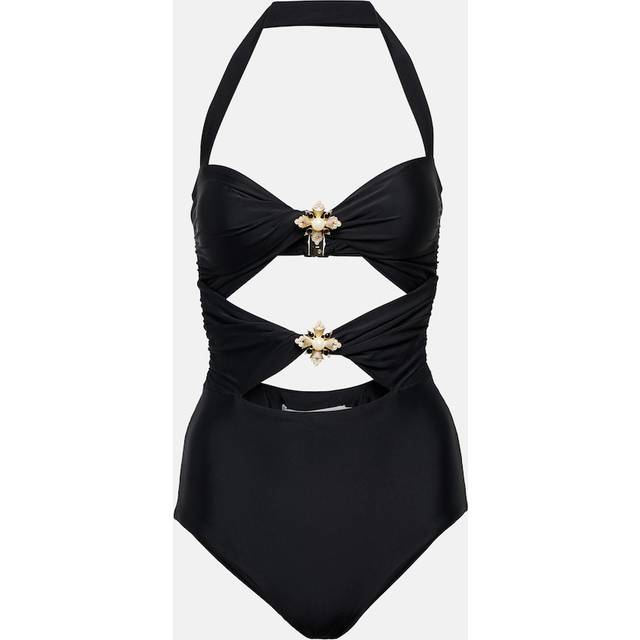 Self-Portrait Embellished halterneck swimsuit