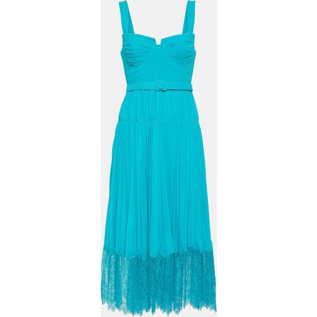 Self-Portrait Lace-trimmed chiffon midi dress - blue (UK 6)