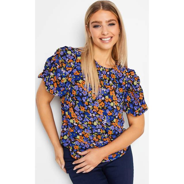 M&Co Purple & Orange Floral Print Puff Sleeve Blouse 18 M&Co Womens