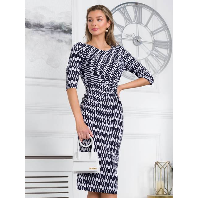 Qyara Jersey Twist Bodycon Midi Dress - Navy - 18
