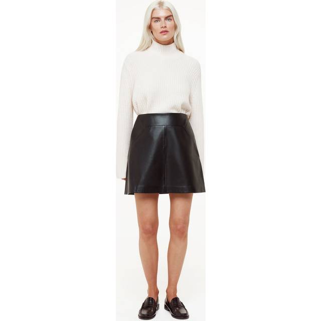 Whistles Petite Leather A-Line Mini Skirt, Black