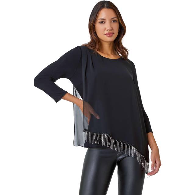 Asymmetric hotfix overlay tunic top for women uk - ladies roman originals