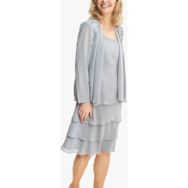 Gina Bacconi Womens Camira Lace Shoulder Bead Tier Jacket Dress - Grey - Size 18 UK