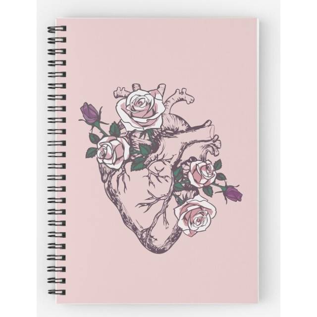 Spiral Notebook Anatomical Heart Floral Heart Anatomy and Flowers Cute Roses A5 120 Pages