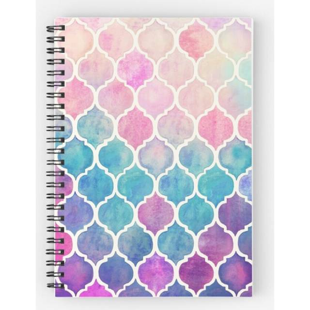 Spiral Notebook Rainbow Pastel Watercolor Moroccan Pattern A5 120 Pages