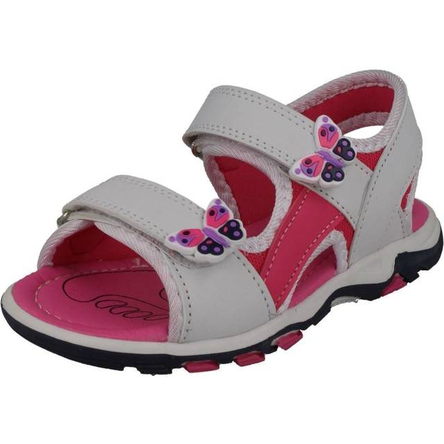 (UK 13 Child, White/Fuchsia) Girls Spot On Velcro Strap Sandals H0318