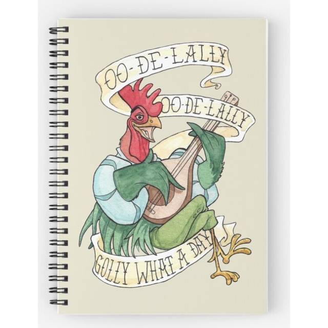 Spiral Notebook Alan-A-Dale Rooster : OO-De-Lally Golly What A Day Tattoo Watercolor Painting Robin Hood A5 120 Pages