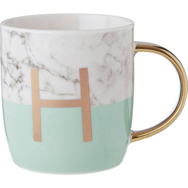 Stylish Pastel Green H Letter Monogram Mug, Personalized Coffee Mug For Kitchen, Durable Mug For Breakfast