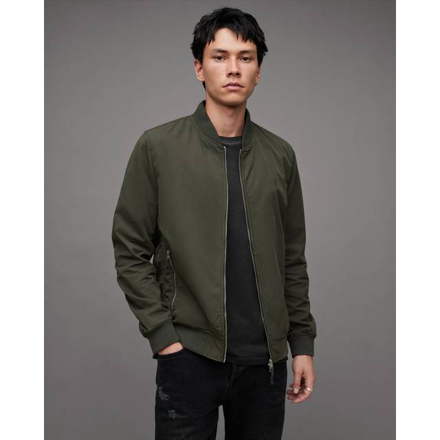 Allsaints Mens Dull Khaki Bassett Zipped Cotton-blend Bomber Jacket Xxl - DULL KHAKI