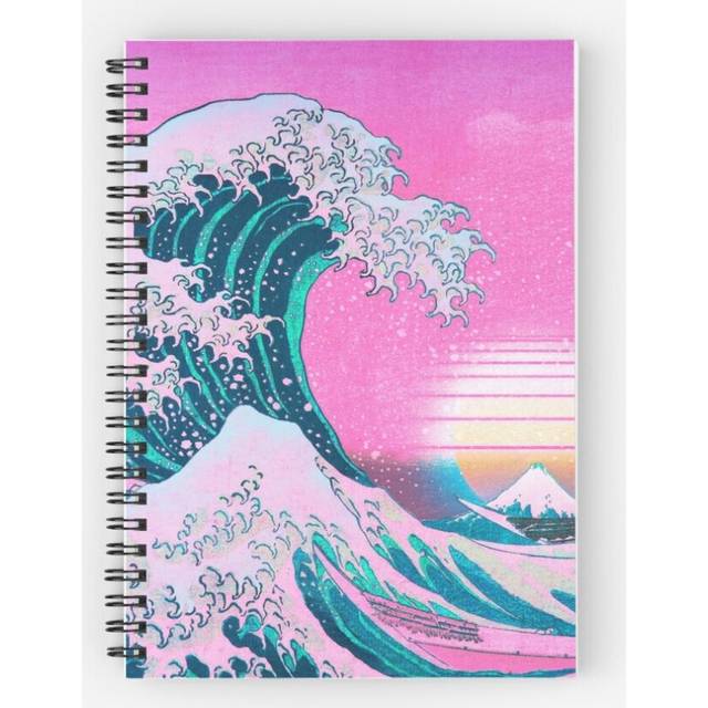 Spiral Notebook Vaporwave Aesthetic Great Wave Off Kanagawa Retro Sunset A5 120 Pages