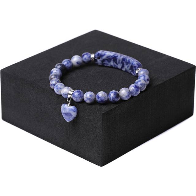 Natural stone tiger's eye stone heart pendant bracelet agate powder crystal long hand brand love bracelet. - White