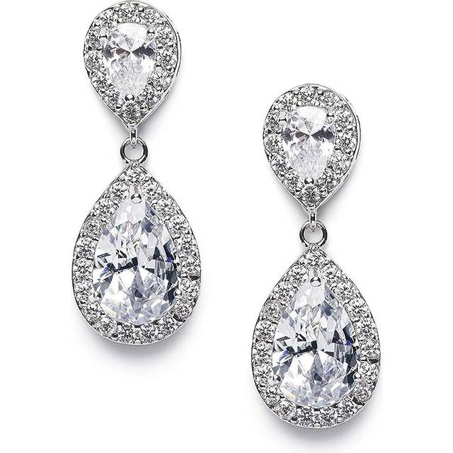 Cubic Zirconia Teardrop Bridal Earrings, Rhinestone Dangle Earrings for Wedding Prom Anniversary