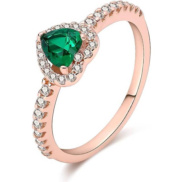 Cute Dainty Women's 925Sterling Silver Drill Rings Delicate Rings Gemstone Rings Wedding Jewelry Heart Gemstone Promise Engagement Love Ring /Size 9 - Green