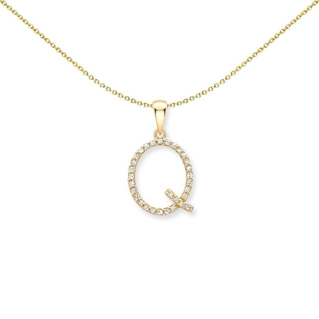 Jewelco London 9ct Yellow Gold Diamond Initial Charm Pendant Letter Q 10mm x 16mm - INNR0212-Q