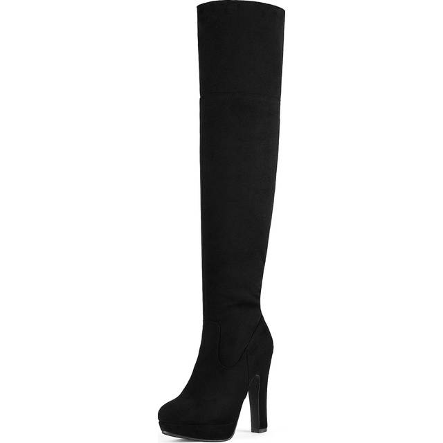 DREAM PAIRS Women's HIGHPLAT Black Chunky Thigh High Over The Knee Hig
