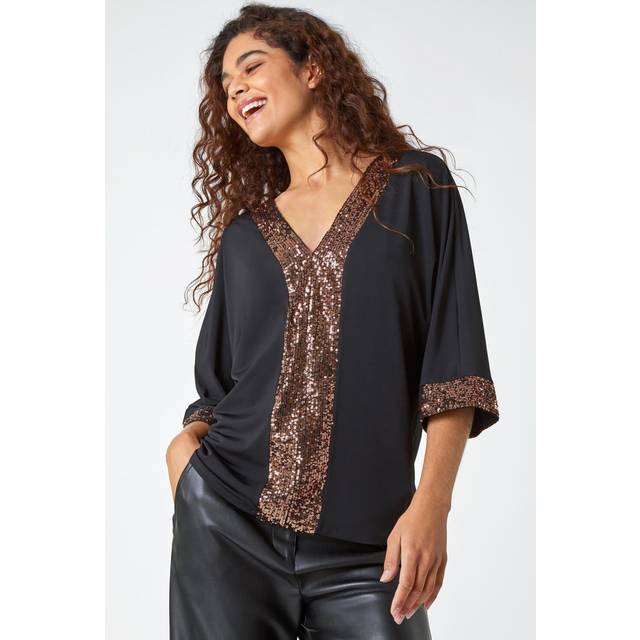 Sequin detail keyhole stretch top for women uk - ladies roman originals