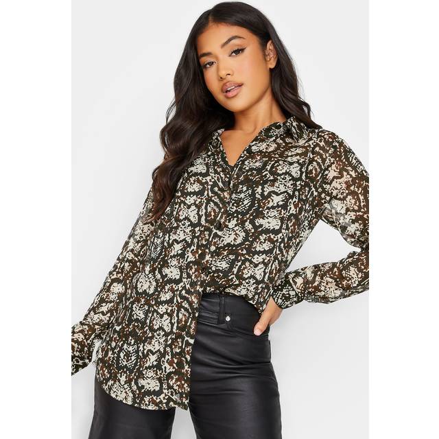 Pixiegirl Petite Brown Snake Print Oversized Shirt 16 Pixiegirl | Petite Women's Shirts