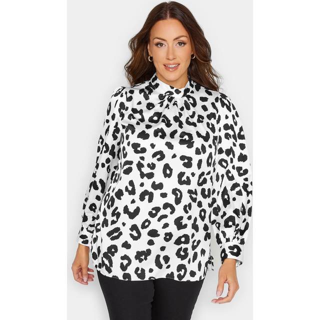 M&Co White Leopard Print High Neck Satin Blouse 12 M&Co Womens