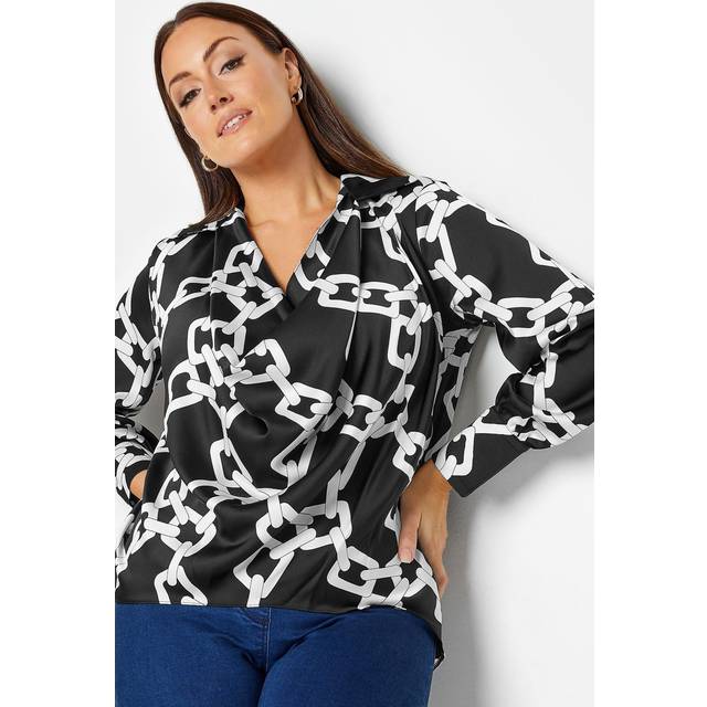 M&Co Black Chain Print Cowl Neck Satin Blouse 10 M&Co Womens