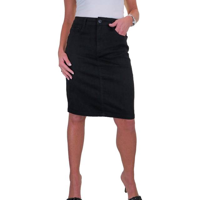 Stretch Chino Knee Length Pencil Skirt - Black - 16