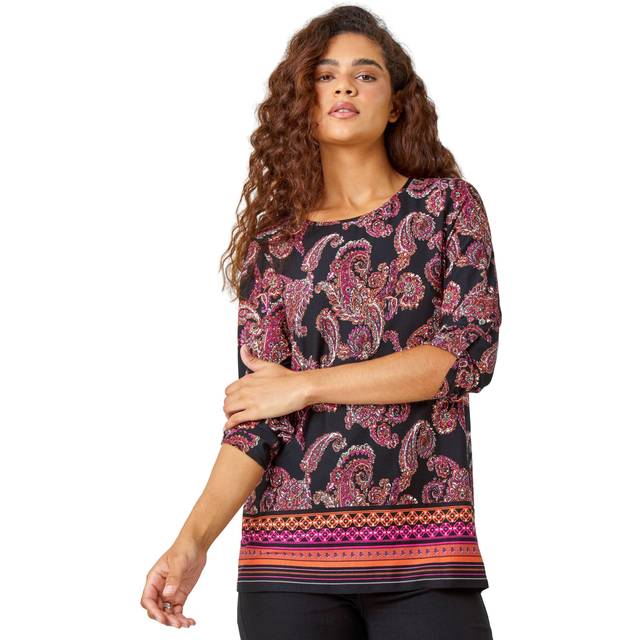 Paisley border print tunic stretch top for women uk - ladies roman originals