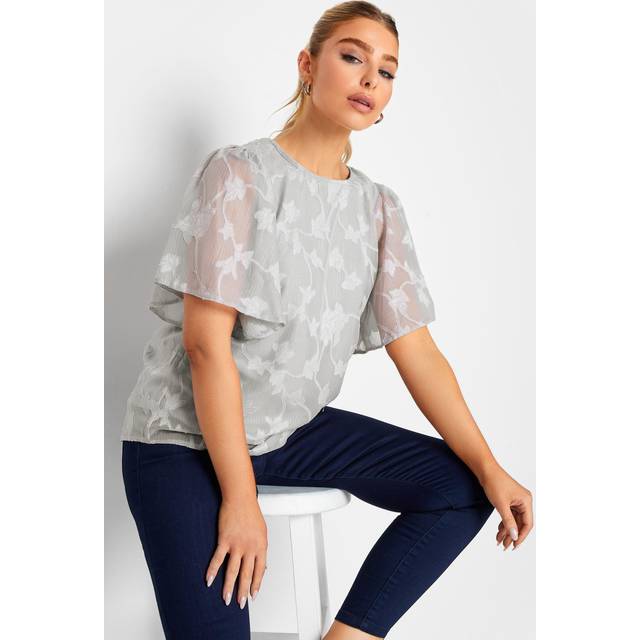 M&co womens floral shimmer angel sleeve blouse