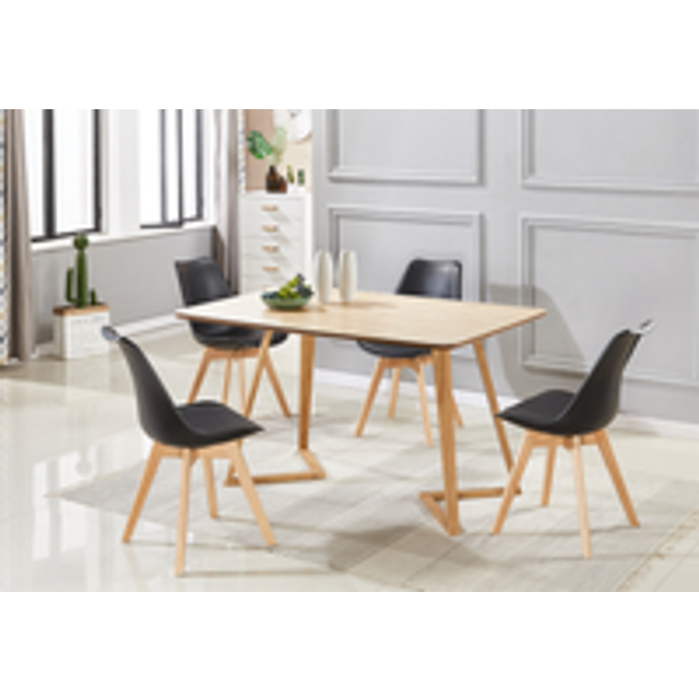 5PCs Dining Set - a Dallas Dining Table & Set of 4 Lorenzo Tulip chairs with Padded Seat - Black - One Size