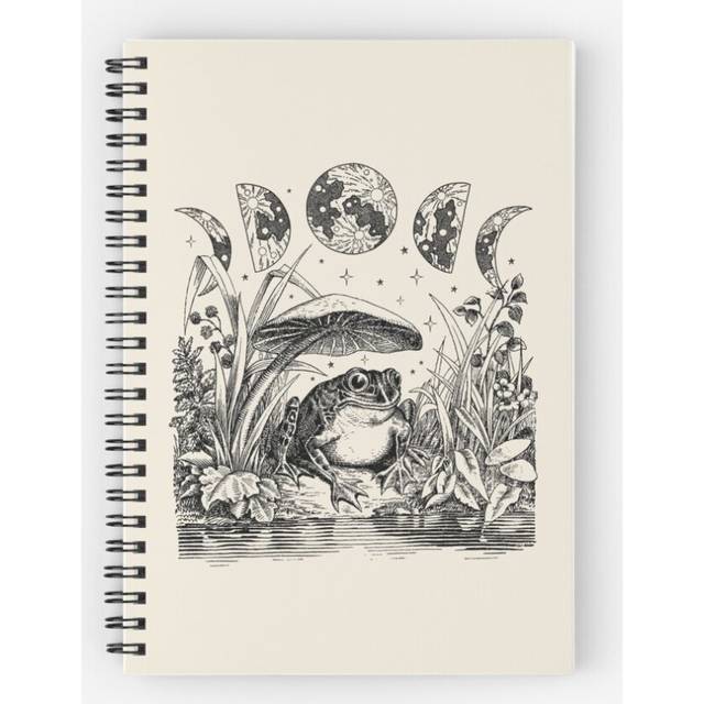 Spiral Notebook Cute Cottagecore Aesthetic Frog Mushroom Moon Witchy Vintage - Dark Academia Goblincore Witchcraft Froggy - Emo Grunge A5 120 Pages