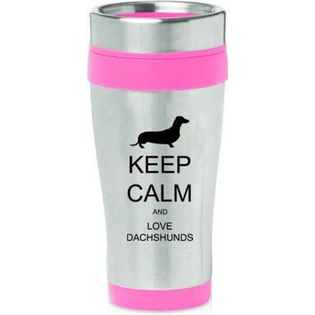 Hot Pink 16oz Insulated Stainless Steel Travel Mug Z390 Keep Calm and Love Dachshunds