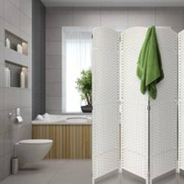 Livingandhome Rattan Folding Room Divider - White / 170cm / 240cm