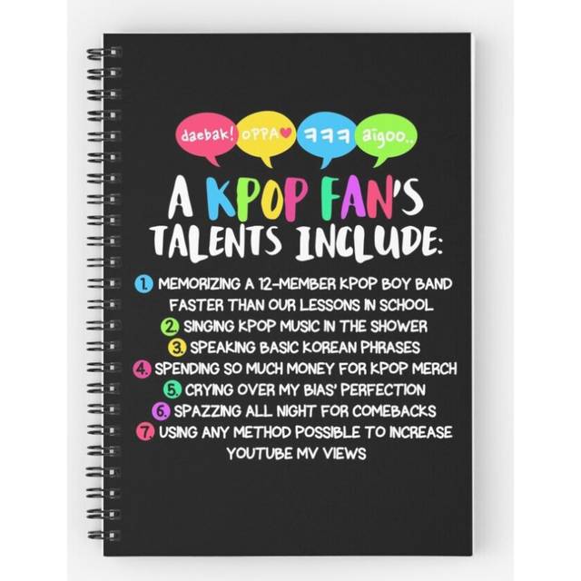 Spiral Notebook A KPOP FAN'S TALENTS A5 120 Pages