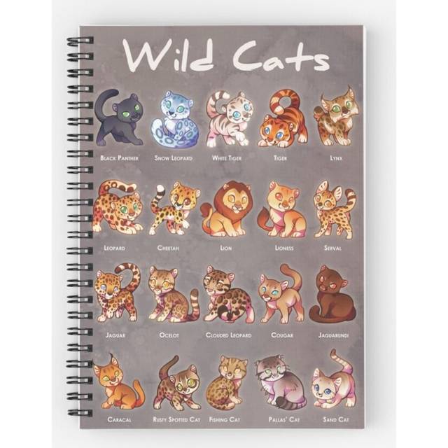 Spiral Notebook Wild Cats - educational poster for kids of big and small wild cat species A5 120 Pages
