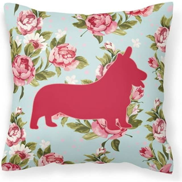 Caroline's Treasures BB1069-RS-BU-PW1818 Corgi Shabby Chic Blue Roses Decorative Pillow  18 x 18  Multicolor