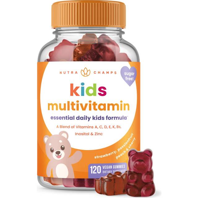 NutraChamps  Kids Multivitamin  Strawberry  Passionfruit  Peach & Cherry  120 Vegan Gummies