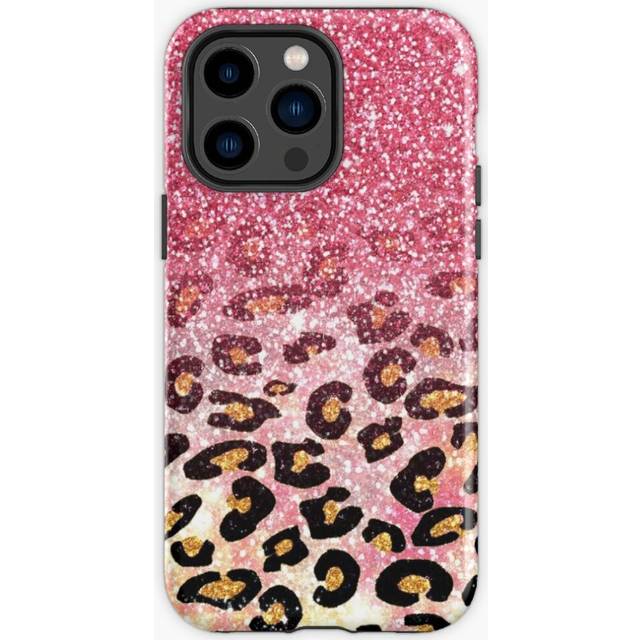 Phone Case Bubble Gum Pink Faux Glitter Leopard Animal Print  for iPhone Samsung 14 13 12 11 Plus Pro Max Galaxy S23 S22 Ultra Note 20 10