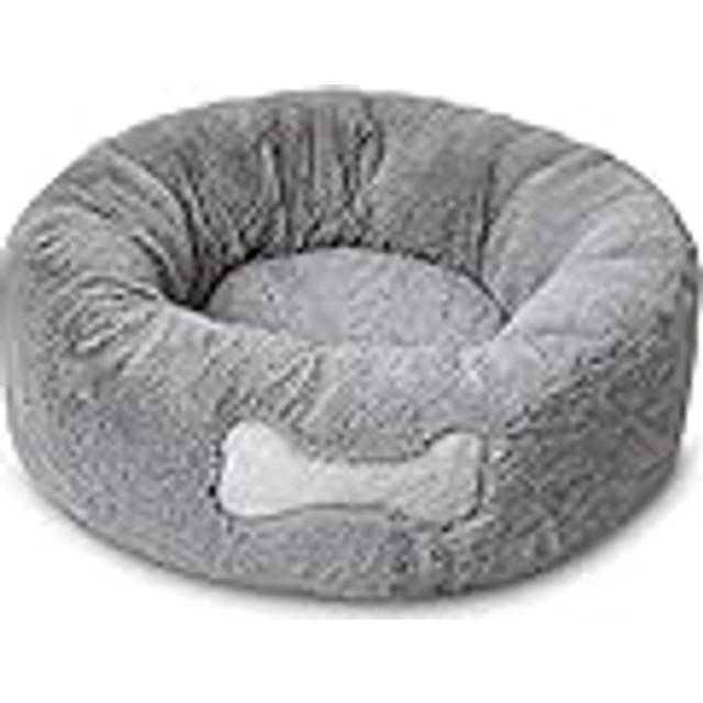 Mikki Dog, Cat, Puppy, Kitten Ultra Soft Grey Faux Fur Calming Donut Bed Round Cushion Cuddler - Small