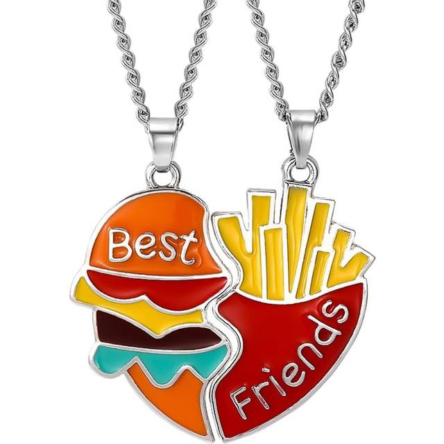 2 Pcs Friendship Pendant Necklace for Women 2-Split Best Friend Forever Necklace Funny Burger and Fries Statement Necklace (as Show, One Size) - Yellow