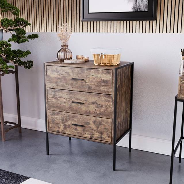 Brooklyn 3 Drawer Chest - Dark Wood - Brown