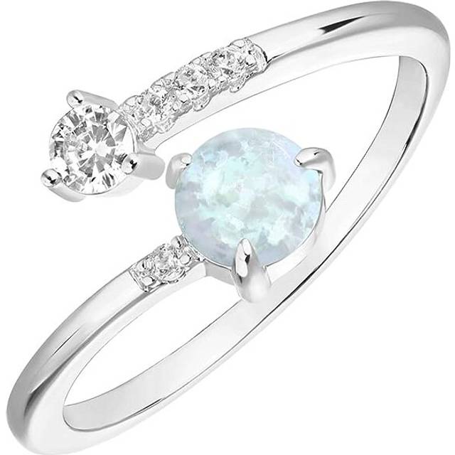 14K Gold Plated Adjustable Created Opal Rings | Stacking Rings | Gold Rings for Women(White/White)