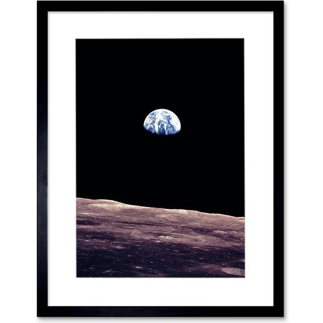 Earthrise Space Photo Planet Earth Lunar Moon Crater Surface 1968 NASA Bill Anders Timeless Picture Framed Wall Art Print Picture 12X16 inch - Black - - One Size