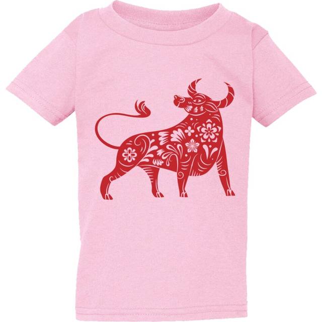 (2XL / 6T / 5-6 YO) Chinese Zodiac New Year OX Bull Cow Pink T-Shirt Tee Baby Kids Boy Girl