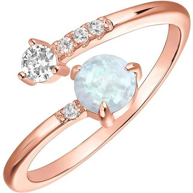 14K Gold Plated Adjustable Created Opal Rings | Stacking Rings | Gold Rings for Women(Rose/White)