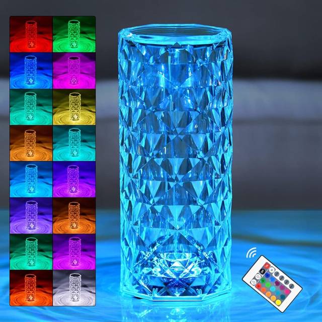16 RGD Color Changing Crystals Small Table Lamp Rose Diamond Touch Lamp Romantic Dimmable LED Night Light Festive Atmosphere Light USB Charging