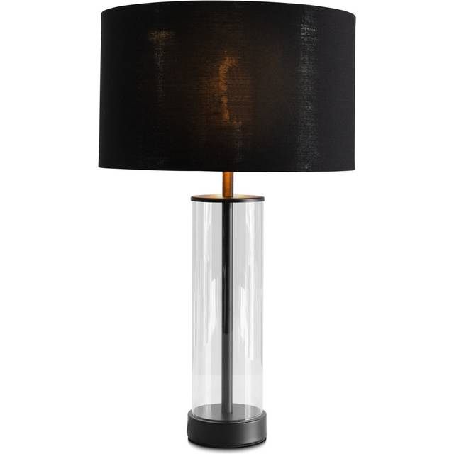 Aaryona BLACK GLASS CYLINDER TABLE LAMP CW GOLD LINED BLACK SHADE - Black