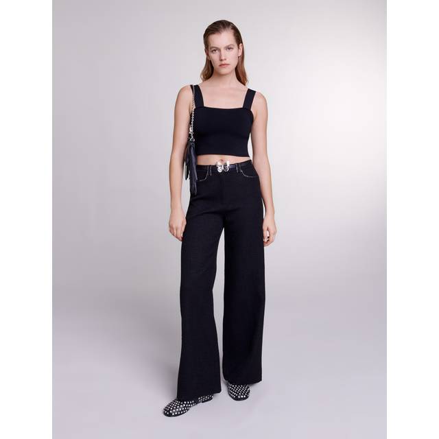Pantalon Large En Tweed - Noir - Maje -  Tissu principal: 100% polyesterDoublure ceinture: 100% cotonDoublure poches: 100% coton - Vêtements & accessoires > Prêt à porter > Pantalon
