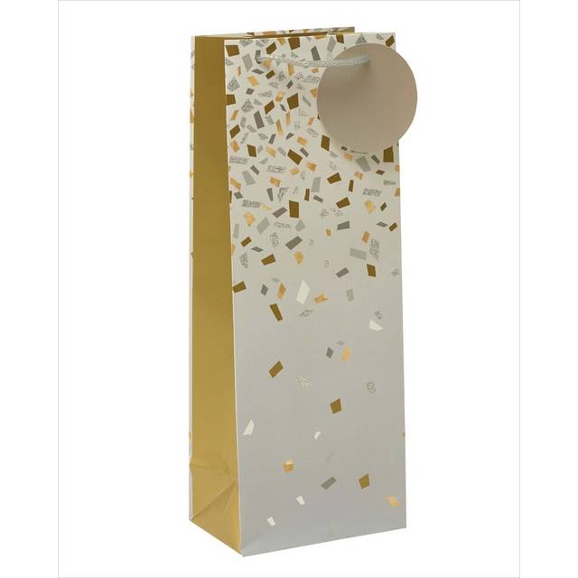 Silver & Gold Patterned Bottle Gift Bag With Tag Gift Wrapping Essentials